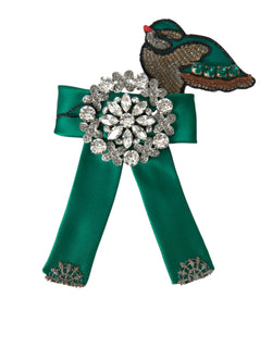 Green Satin Bird Crystal Women Hair Clip Dolce & Gabbana