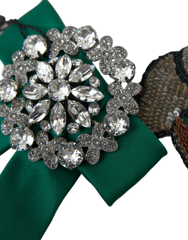 Green Satin Bird Crystal Women Hair Clip Dolce & Gabbana