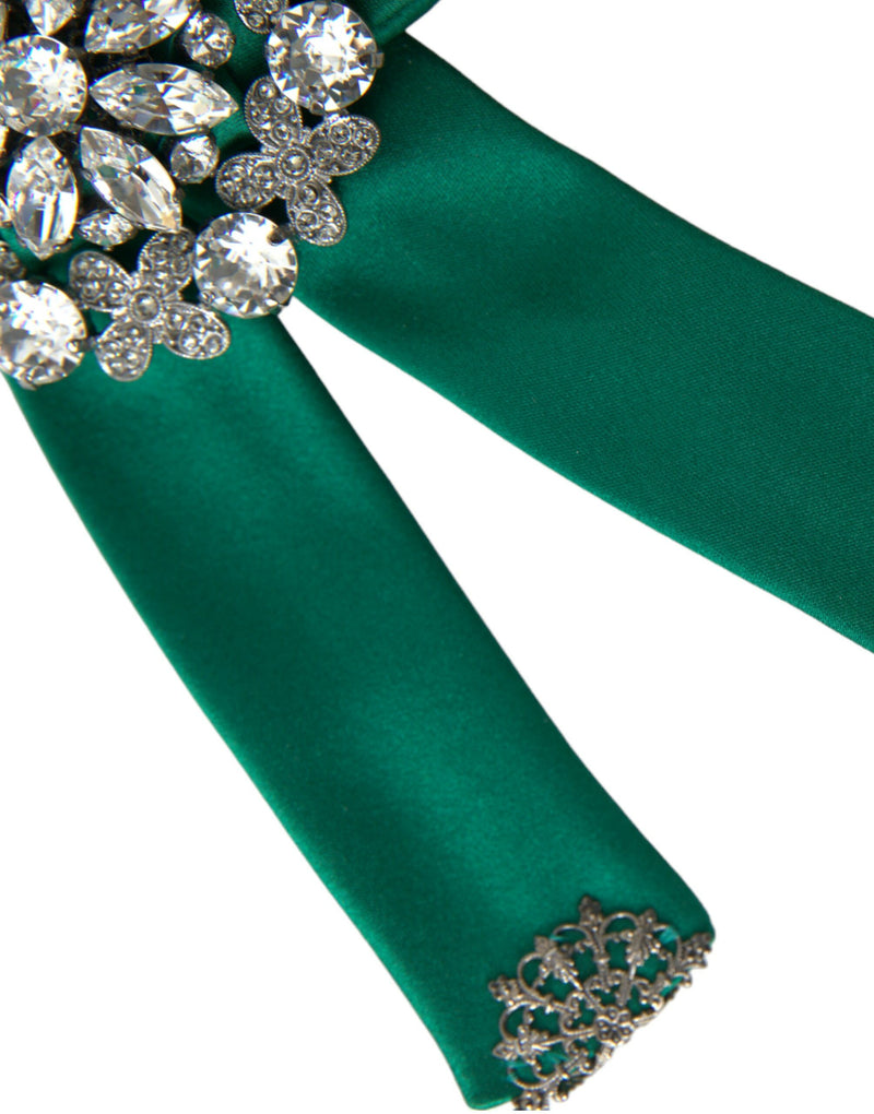 Green Satin Bird Crystal Women Hair Clip Dolce & Gabbana