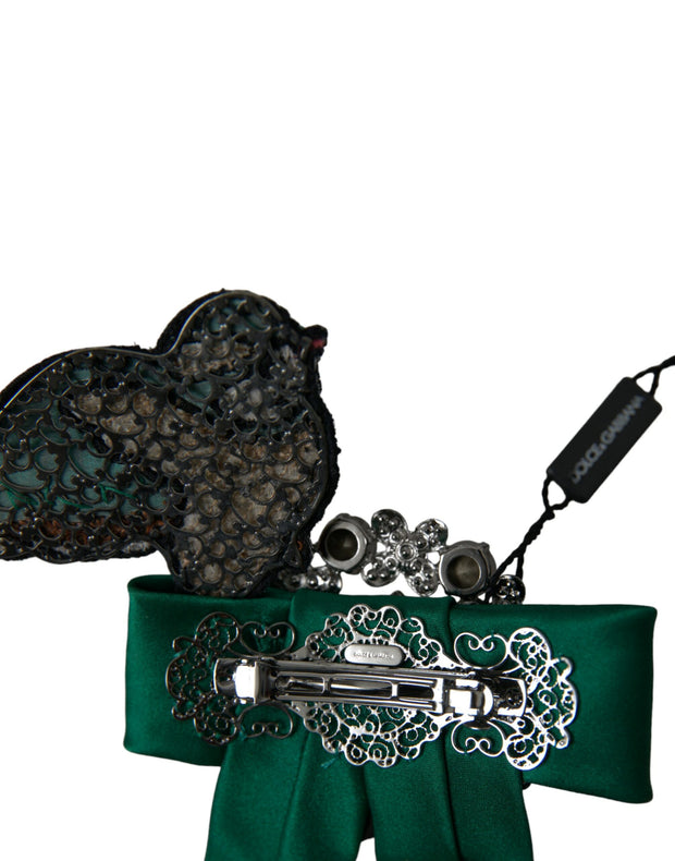 Green Satin Bird Crystal Women Hair Clip Dolce & Gabbana