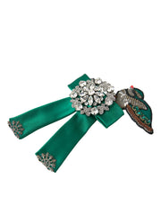 Green Satin Bird Crystal Women Hair Clip Dolce & Gabbana