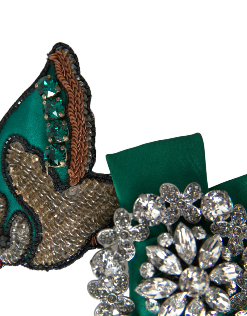 Green Satin Bird Crystal Women Hair Clip Dolce & Gabbana