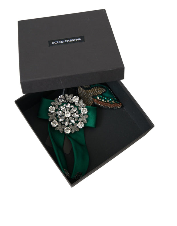 Green Satin Bird Crystal Women Hair Clip Dolce & Gabbana