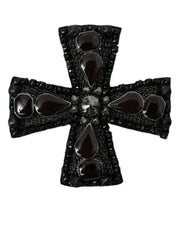 Black Crystals Embellished Cross Pin Brooch Dolce & Gabbana