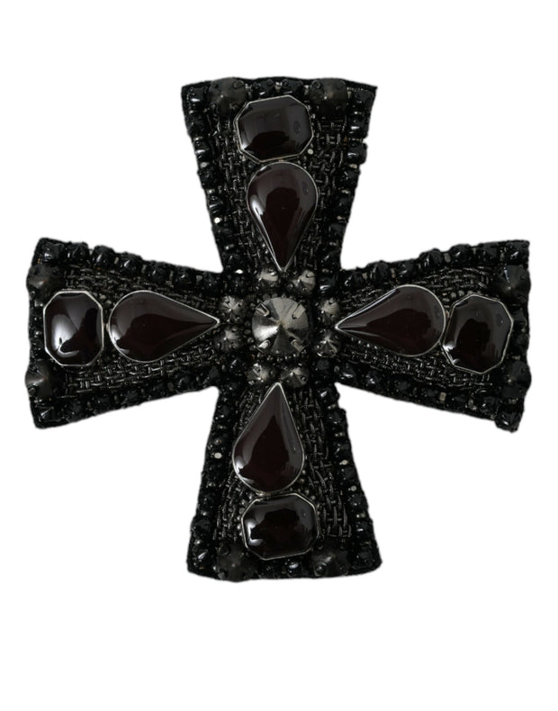 Black Crystals Embellished Cross Pin Brooch Dolce & Gabbana