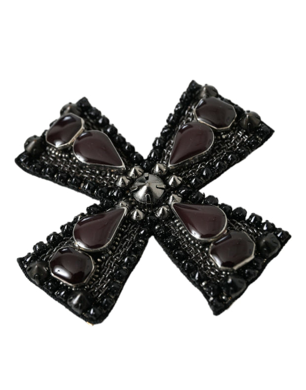 Black Crystals Embellished Cross Pin Brooch Dolce & Gabbana