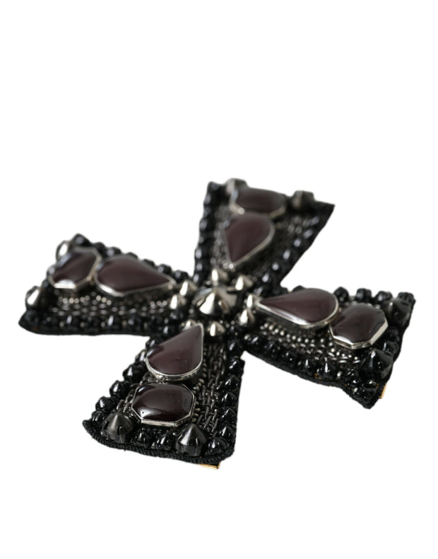 Black Crystals Embellished Cross Pin Brooch Dolce & Gabbana