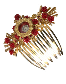 Gold Brass Crystal Heart Floral Hair Comb Dolce & Gabbana