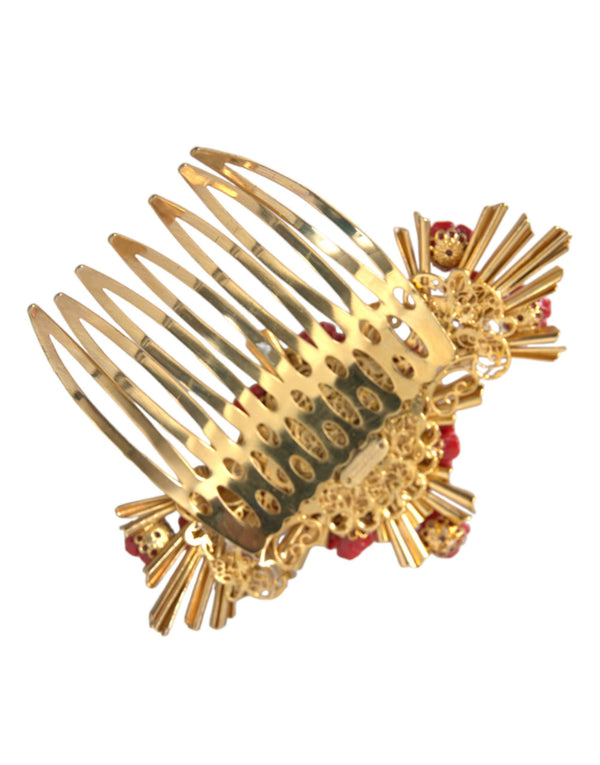 Gold Brass Crystal Heart Floral Hair Comb Dolce & Gabbana