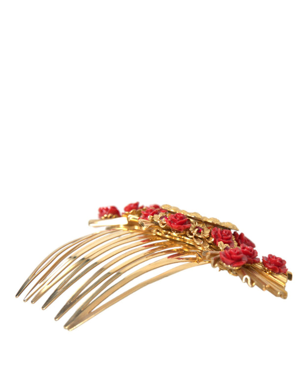 Gold Brass Crystal Heart Floral Hair Comb Dolce & Gabbana