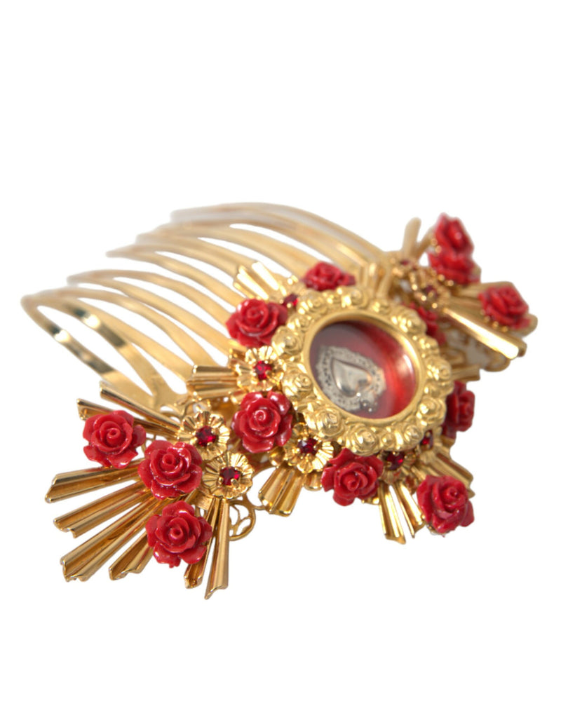 Gold Brass Crystal Heart Floral Hair Comb Dolce & Gabbana