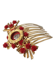 Gold Brass Crystal Heart Floral Hair Comb Dolce & Gabbana