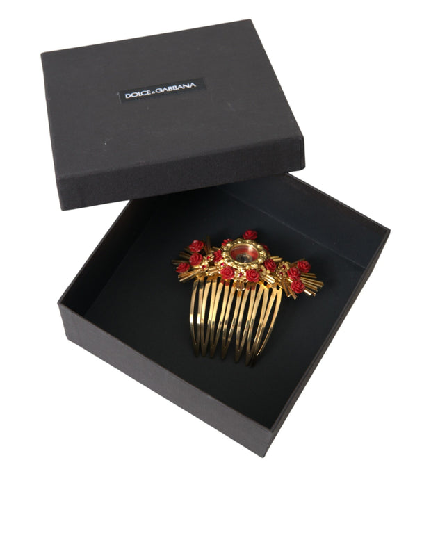 Gold Brass Crystal Heart Floral Hair Comb Dolce & Gabbana