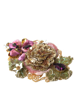 Gold Brass Floral Crystal Sequined Hair Clip Dolce & Gabbana