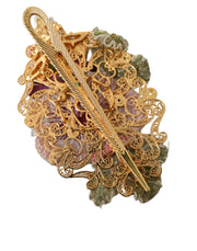 Gold Brass Floral Crystal Sequined Hair Clip Dolce & Gabbana