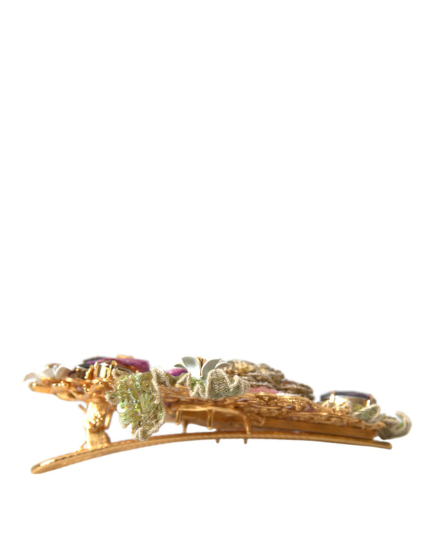 Gold Brass Floral Crystal Sequined Hair Clip Dolce & Gabbana