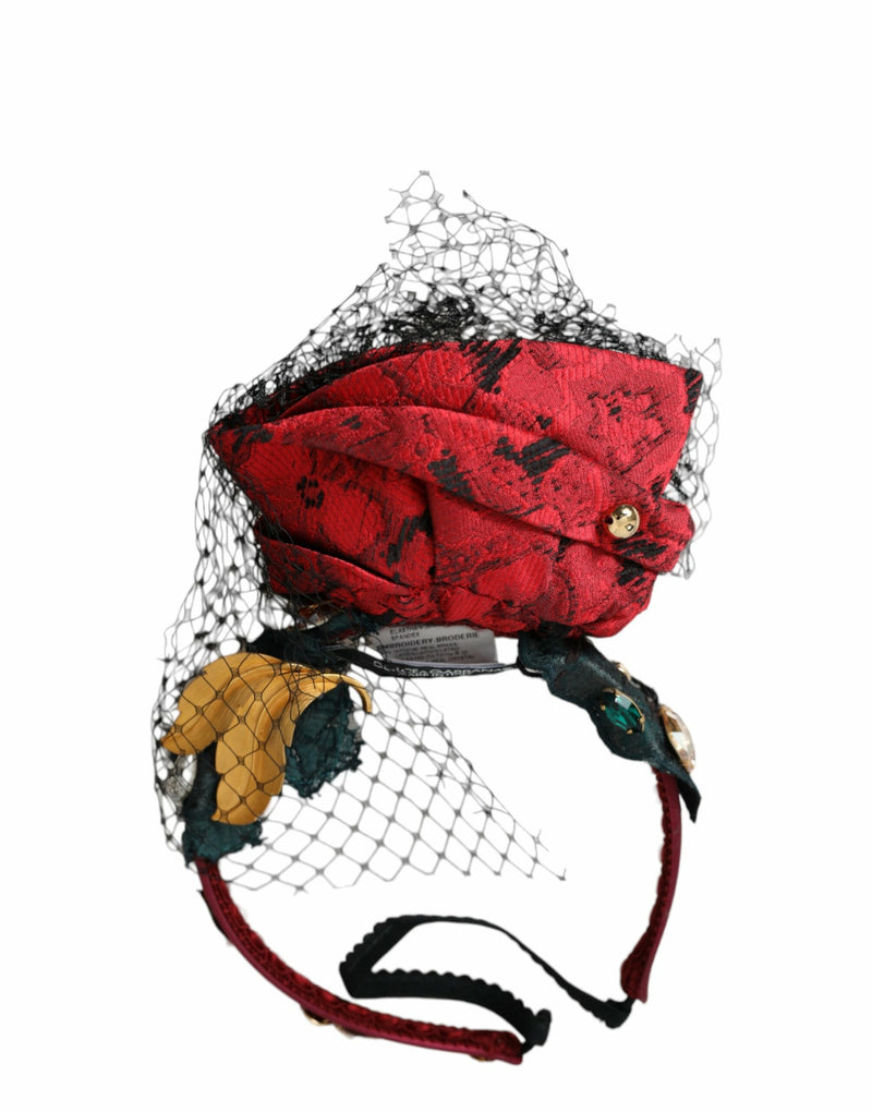 Multicolor Rose Silk Crystal Netted Logo Headband Diadem Dolce & Gabbana