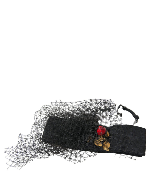 Black Strawberry Sicily Crystal Mesh Net Headband Diadem Dolce & Gabbana