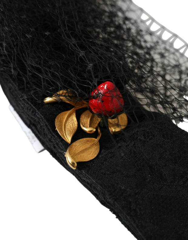 Black Strawberry Sicily Crystal Mesh Net Headband Diadem Dolce & Gabbana