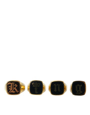 Gold Brass KING Enamel Set of 4 Ring Dolce & Gabbana