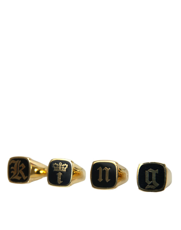 Gold Brass KING Enamel Set of 4 Ring Dolce & Gabbana