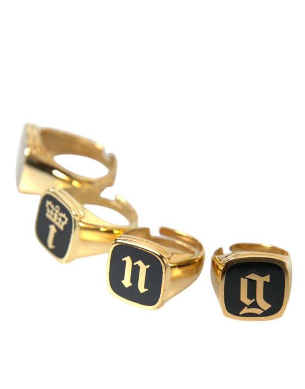 Gold Brass KING Enamel Set of 4 Ring Dolce & Gabbana