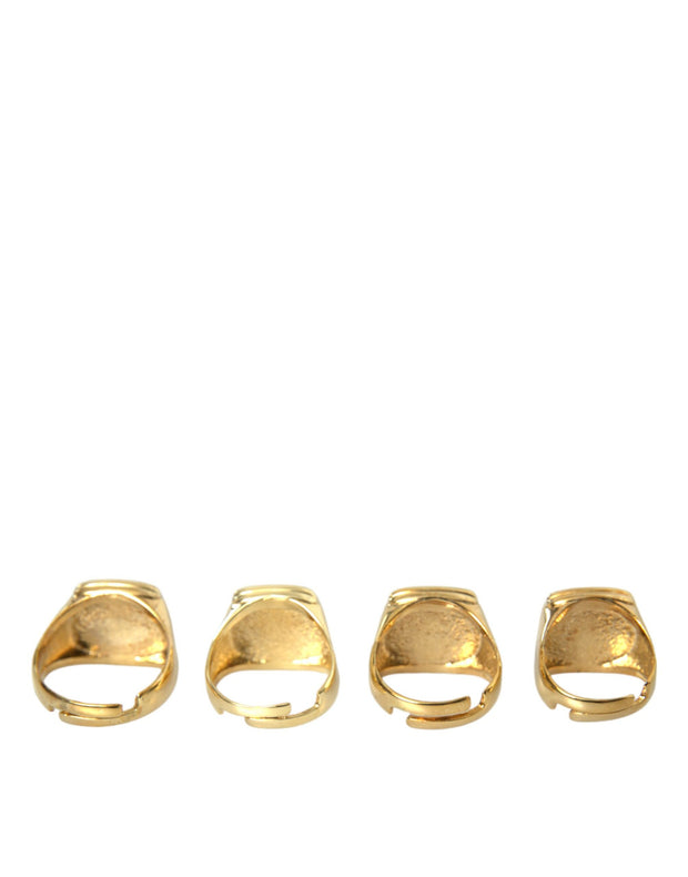 Gold Brass KING Enamel Set of 4 Ring Dolce & Gabbana