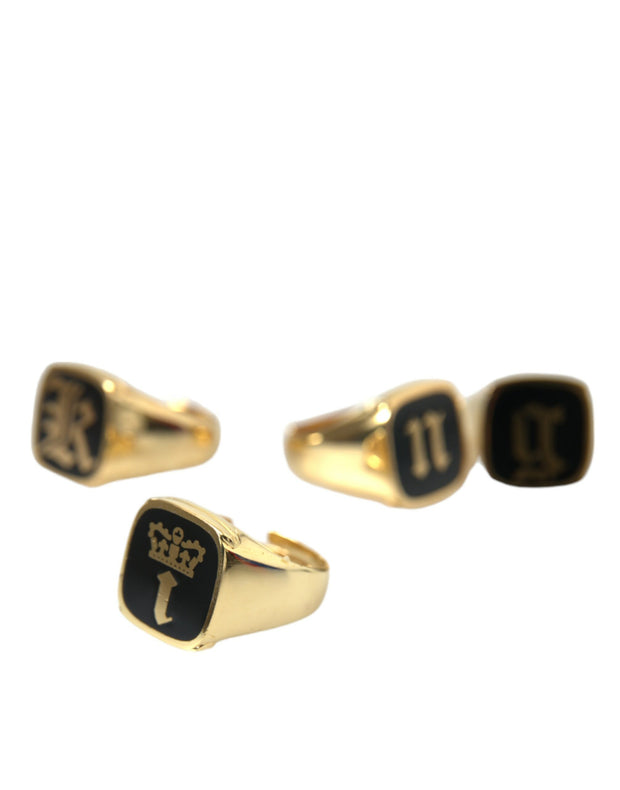 Gold Brass KING Enamel Set of 4 Ring Dolce & Gabbana