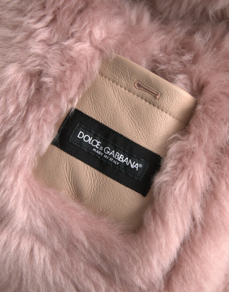 Beige Pink Lamb Leather Shearling Coat Jacket Dolce & Gabbana