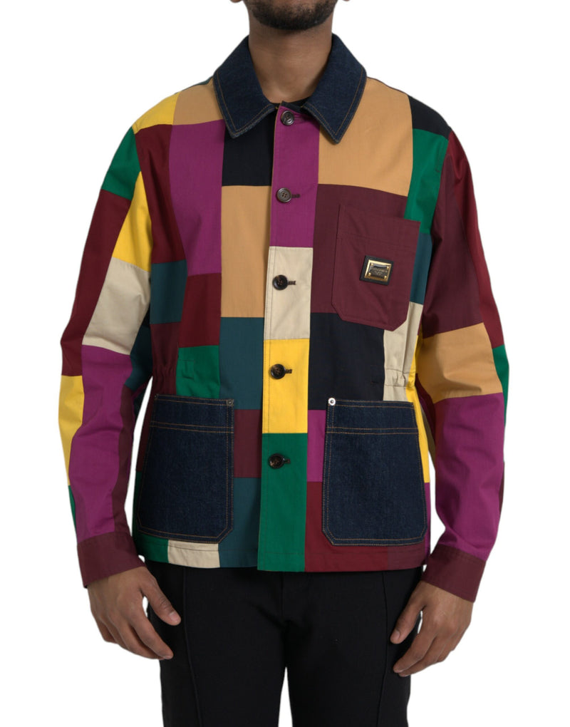 Multicolor Patchwork Cotton Collared Jacket Dolce & Gabbana