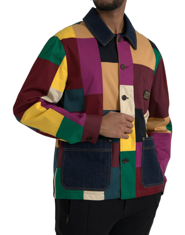 Multicolor Patchwork Cotton Collared Jacket Dolce & Gabbana