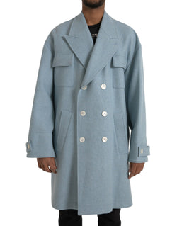 Blue Double Breasted Trench Coat Jacket Dolce & Gabbana