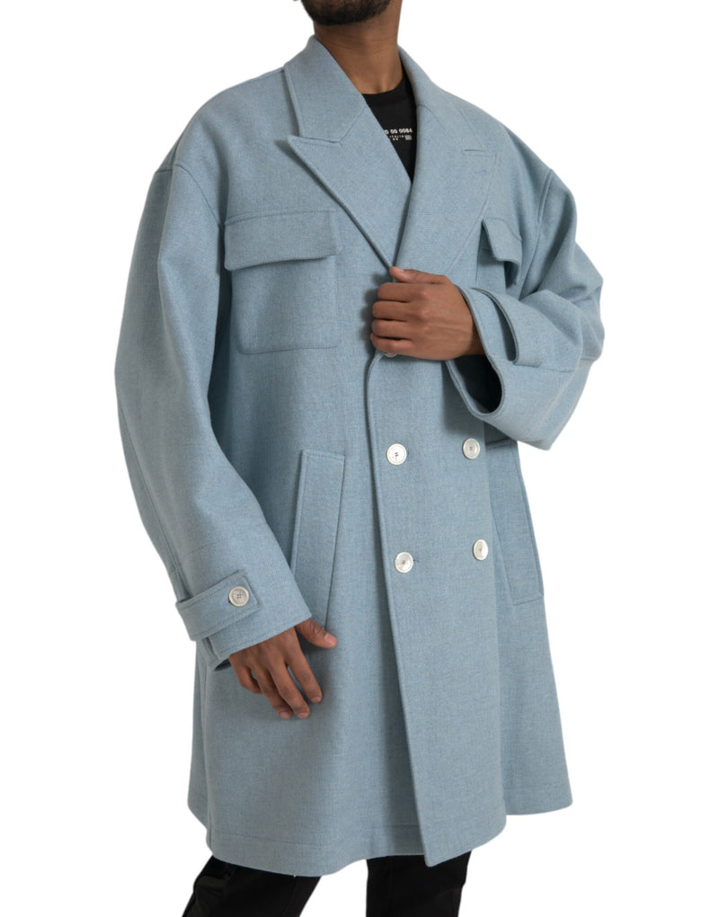 Blue Double Breasted Trench Coat Jacket Dolce & Gabbana