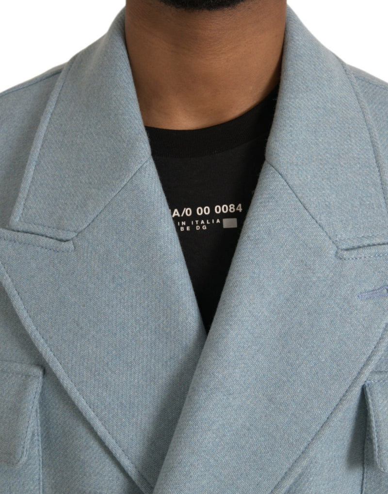 Blue Double Breasted Trench Coat Jacket Dolce & Gabbana