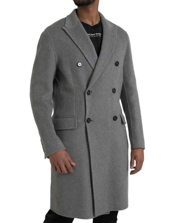 Gray Double Trench Coat Cashmere Jacket Dolce & Gabbana