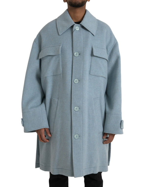 Light Blue Wool Button Trench Coat Jacket Dolce & Gabbana