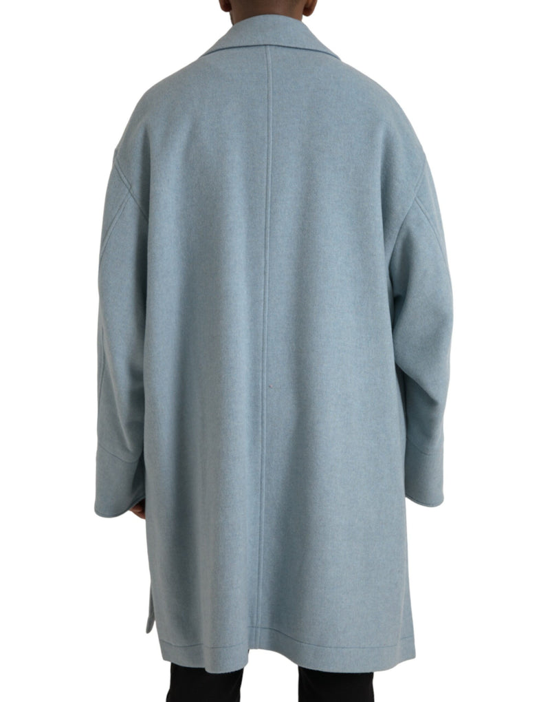 Light Blue Wool Button Trench Coat Jacket Dolce & Gabbana