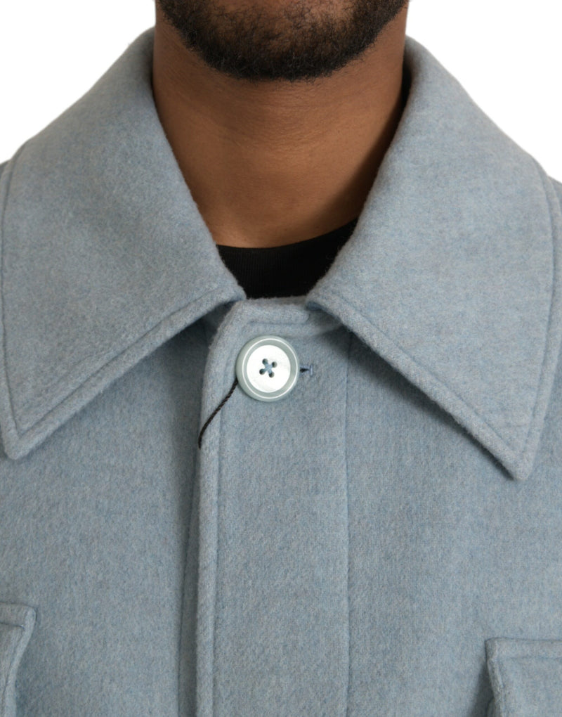 Light Blue Wool Button Trench Coat Jacket Dolce & Gabbana