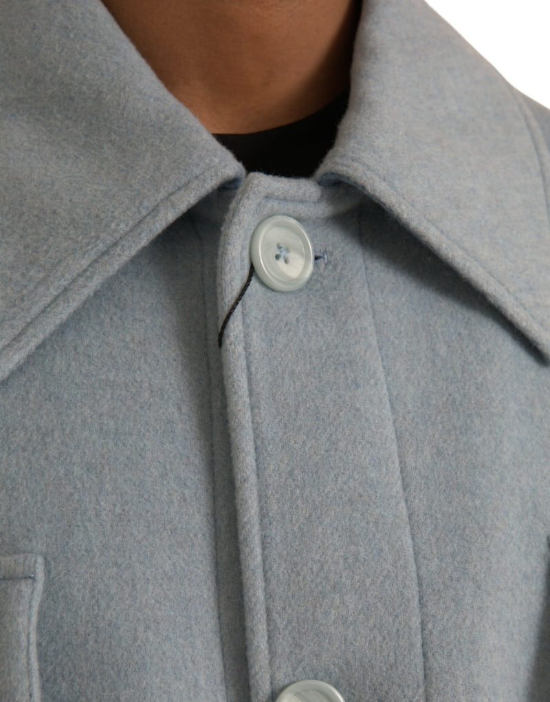 Light Blue Wool Button Trench Coat Jacket Dolce & Gabbana