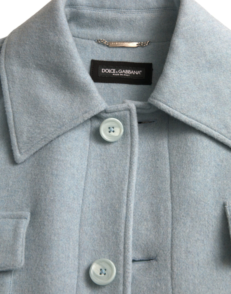 Light Blue Wool Button Trench Coat Jacket Dolce & Gabbana