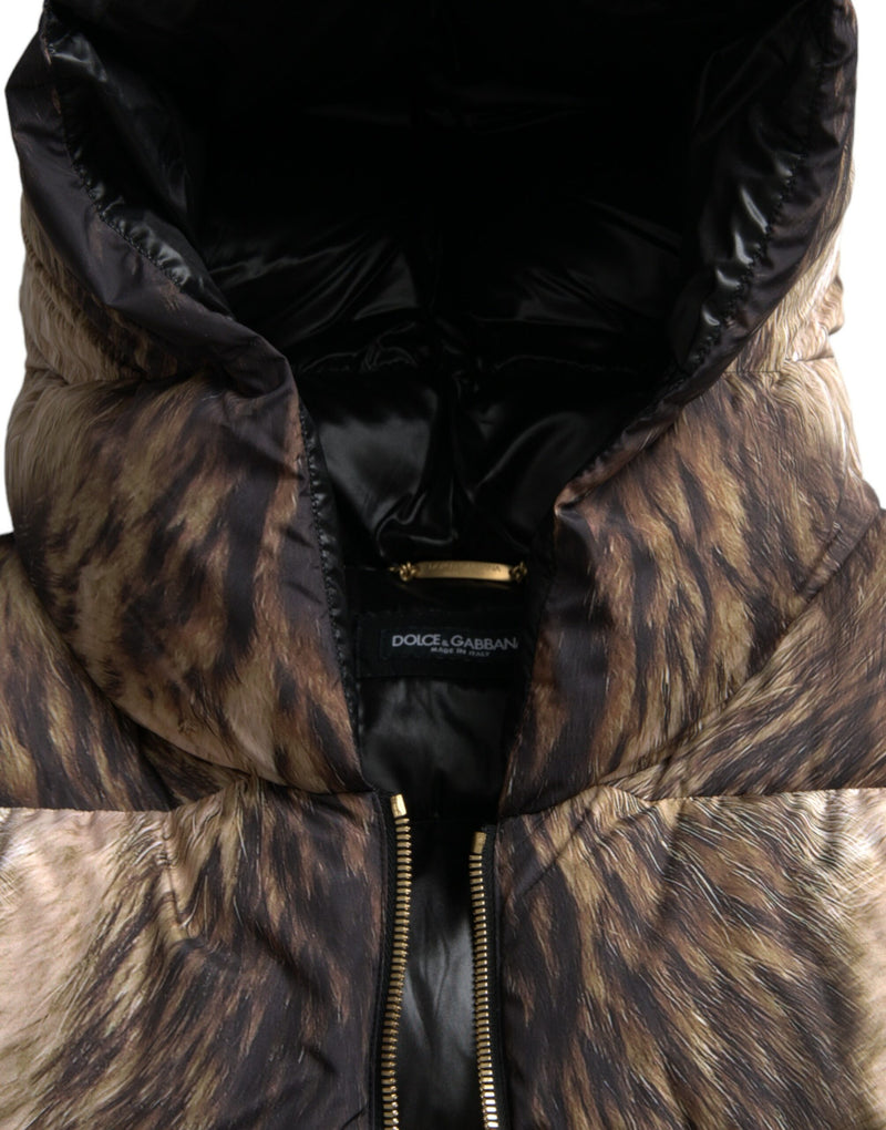 Parka Brown Full Zip Hooded Long Coat Jacket Dolce & Gabbana