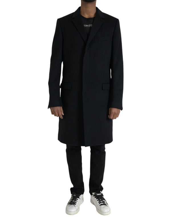 Black Wool Cashmere Trench Coat Jacket Dolce & Gabbana