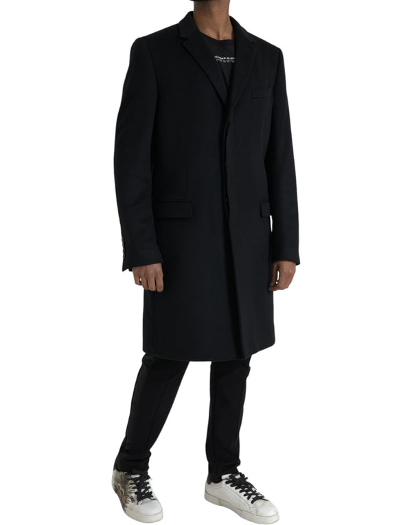 Black Wool Cashmere Trench Coat Jacket Dolce & Gabbana