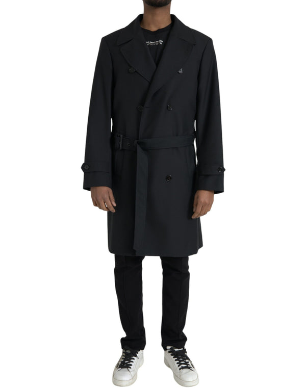 Black Double Breasted Trench Coat Jacket Dolce & Gabbana