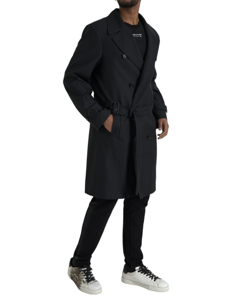 Black Double Breasted Trench Coat Jacket Dolce & Gabbana