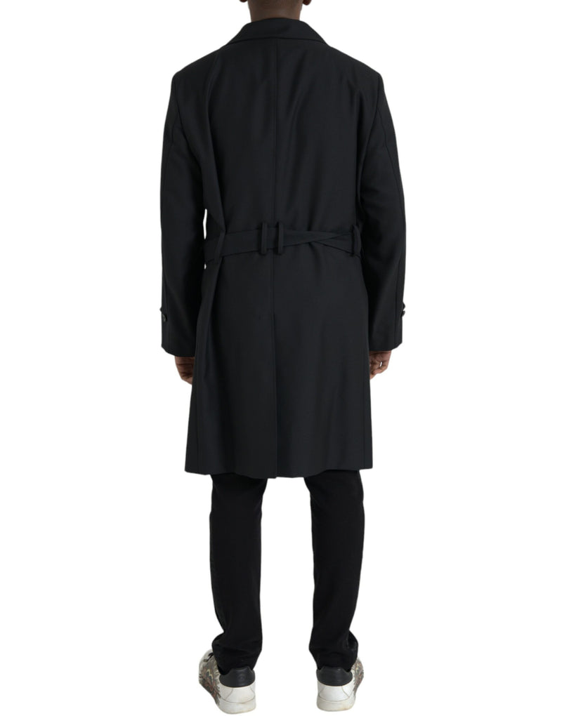 Black Double Breasted Trench Coat Jacket Dolce & Gabbana