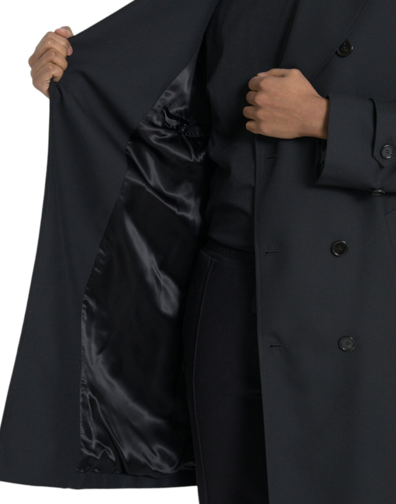 Black Double Breasted Trench Coat Jacket Dolce & Gabbana