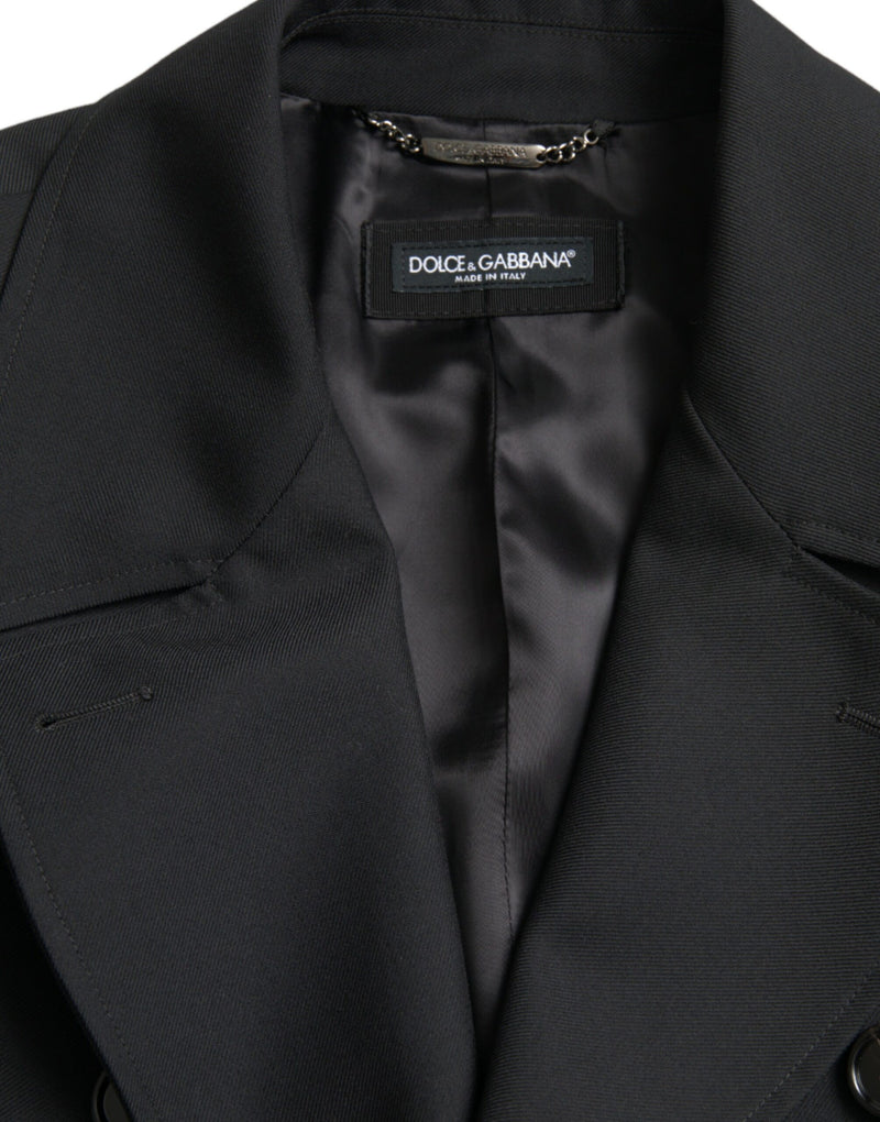 Black Double Breasted Trench Coat Jacket Dolce & Gabbana