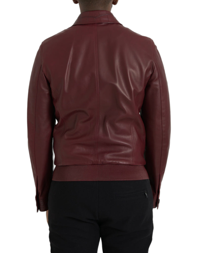 Maroon Exotic Leather Zip Biker Coat Jacket Dolce & Gabbana