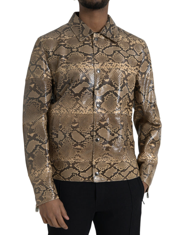 Beige Exotic Leather Biker Blouson Jacket Dolce & Gabbana